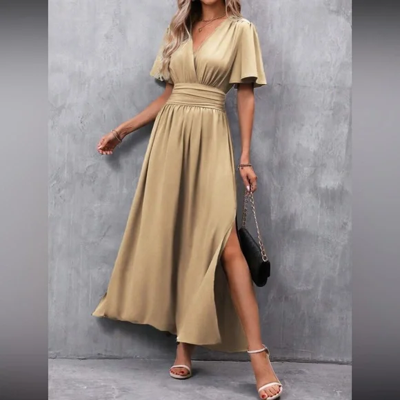 Boho butterfly sleeve slit thigh maxi dress